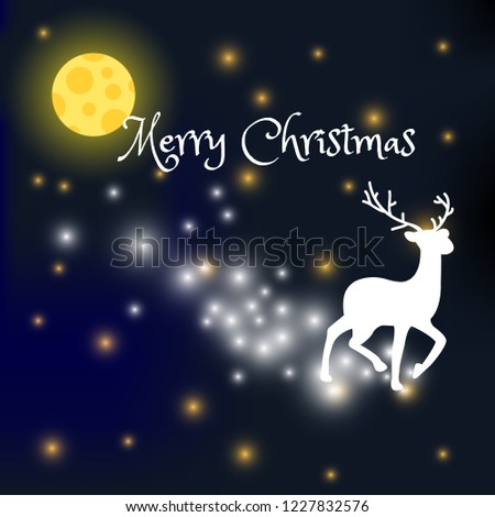 Christmas magic deer on star niht background vector illustration