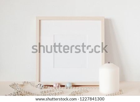 Mock up template under the inscription with Christmas decorations. Frame mockup