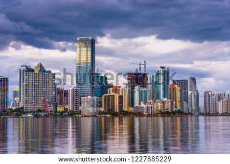 Miami, Florida, USA downtown skyline on Biscayne Bay.