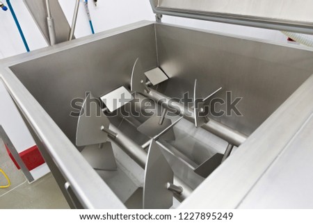Empty steel mixer for meat as part of equipment in the meat plant. Royalty-Free Stock Photo #1227895249
