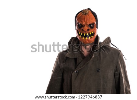 evil man in a scary mask on white background