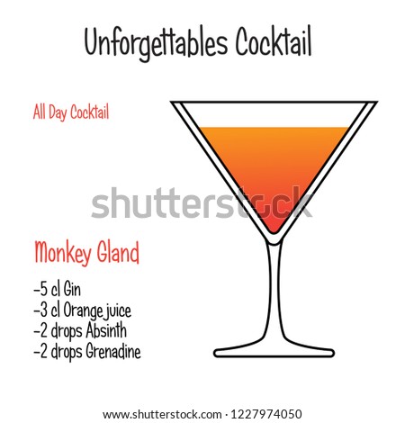 Monkey gland alcoholic cocktail vector illustration recipe isolated
