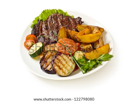 meat dish on white insulation background