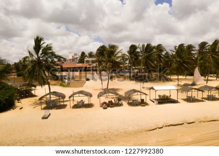 View of Praia do Calcanhar. Beautiful beach with coconut trees, coral reefs on a beautiful sunny day. Rio Grande do Norte - Brazil - Municipality of Touros