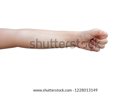 Arms and fists of girls isolated on a white background