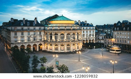 Beautiful view of the square in front of the Opera Theater of Rennes, Brittany, France. Royalty-Free Stock Photo #1228059832