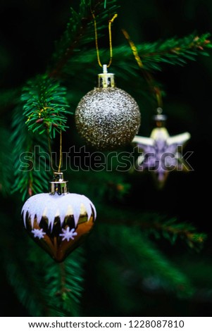 Golden toys on the Christmas tree