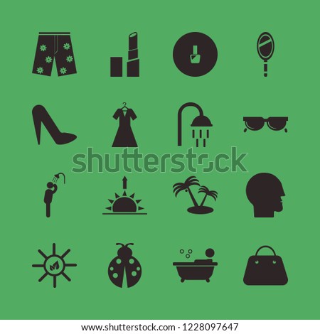 beauty icon. beauty vector icons set man has shower, lipstick, person in bath and shower
