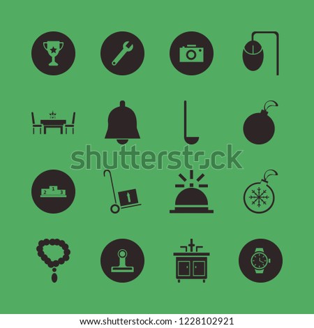 silver icon. silver vector icons set paper clip, dining table restaurant, bell and computer mouse