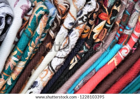Stripe Textiles. Beautiful Colorful Decorative Background. Winter Material On The Market.