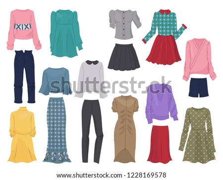 Set of women's clothes, for autumn and winter, casual and business clothing, isolated on white background