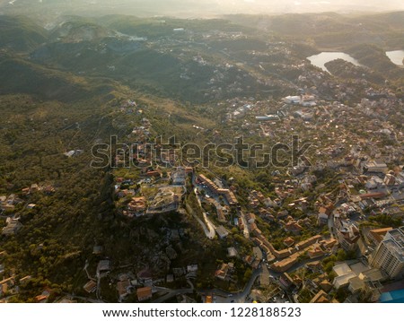 Aerial view of Kruja/Kruje, Albania. Also known as the city of Skanderbeg and an important city for Albanian history 