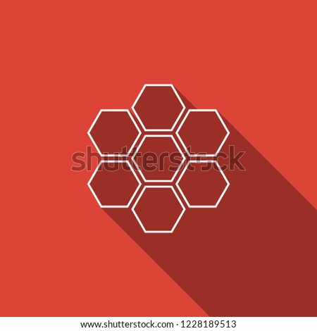 Honeycomb sign icon isolated with long shadow. Honey cells symbol. Sweet natural food. Flat design. Vector Illustration