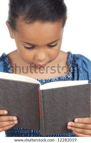 adorable girl reading a over white background