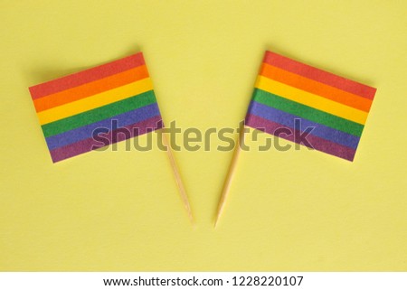 LGBT, LGBTQ, symbols on rainbow flags, two checkboxes with the symbolism. Family, love. Rights of homosexual people, gays, lesbians, transgender, other. Tolerance.