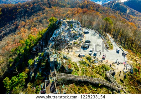 Aerial picture of top of Bell Mountain shot during the Fall