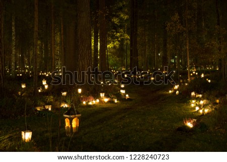 All the saints evening at the cemetery in Katrineholm Sweden, Beautiful night with light from burning candles