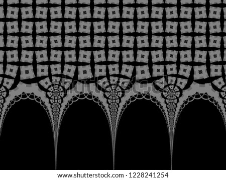 A hand drawing pattern made of grey tones on a black background.