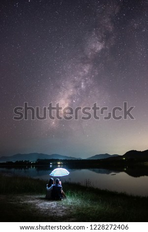 Lovers and stars in beautiful night sky