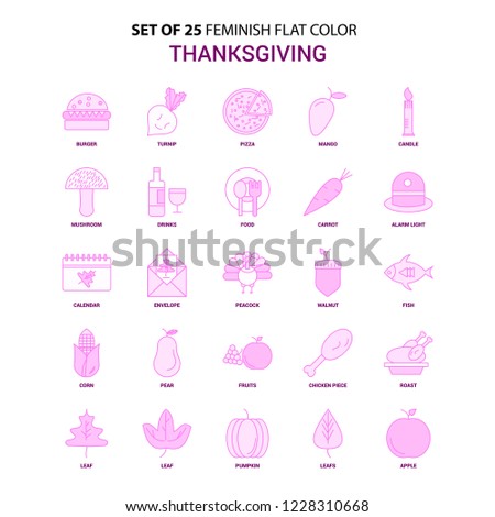 Set of 25 Feminish Thanksgiving  Flat Color Pink Icon set