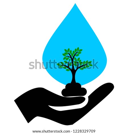eco tree in te water and hand vector illustration