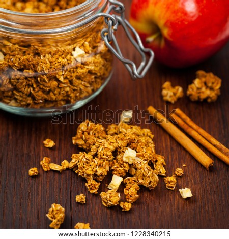 Apple Cinnamon Granola Breakfast. Selective focus.