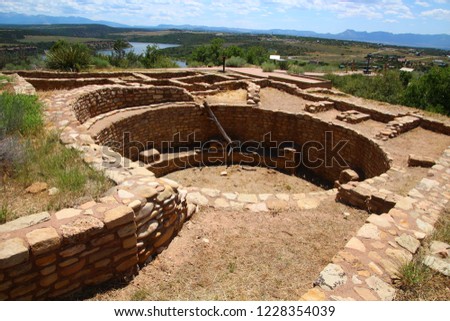 Anasazi Ruins at Anasazi Heritage Center in Dolores, CO; McPhee Reservoir in Background Royalty-Free Stock Photo #1228354039