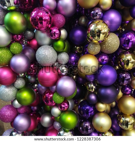 Mardi Gras beads, background and balls  - celebration type image ideal for invite, poster for events and parties.