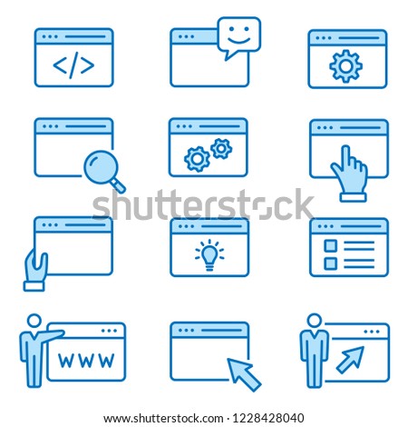 Browser flat line icons. Set of web, internet, search, website and more. Editable Stroke. Change to any size and any colour.