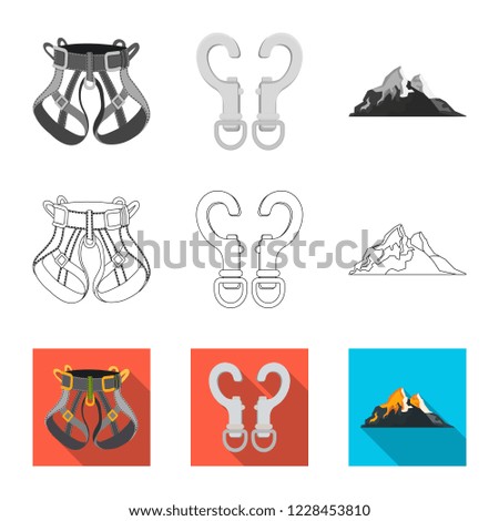 Vector illustration of mountaineering and peak icon. Collection of mountaineering and camp stock vector illustration.