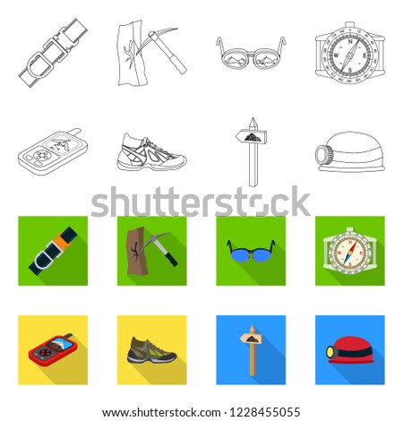 Vector illustration of mountaineering and peak sign. Collection of mountaineering and camp stock symbol for web.