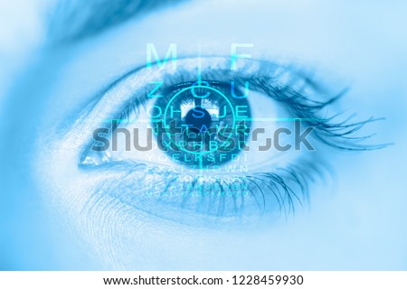 Close up of an eye and vision test Royalty-Free Stock Photo #1228459930