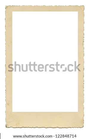 Blank old photo frame with figured edges, vintage paper texture, isolated over white background Royalty-Free Stock Photo #122848714