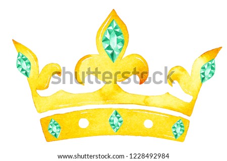 Watercolor gold crown isolated on white background