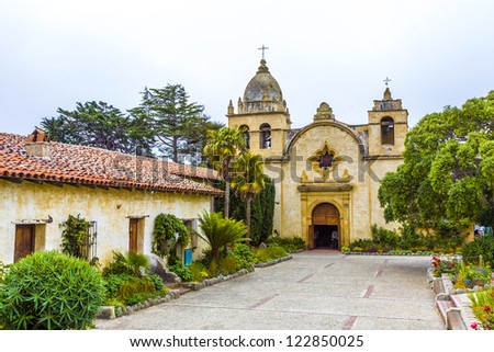 Carmel Mission in Northern California, founded in 1770 Royalty-Free Stock Photo #122850025