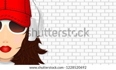 Face of young girl on brick wall background. Vector illustration. Popular 16:9 aspect ratio.