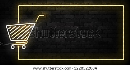 Vector realistic isolated neon sign of Supermarket Shopping Cart frame logo for decoration and covering on the wall background. Concept of Black friday, sale and online shopping.