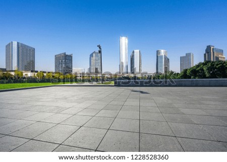 empty square with city skyline
