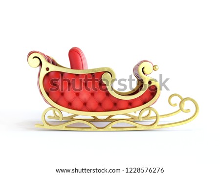Christmas Santa sleigh - red and golden sledge isolated on white background