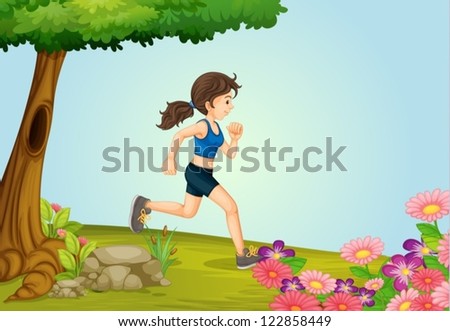 Illustration of a girl running in a beautiful nature