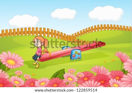 Illustration of a girl playing on a seesaw on a playground