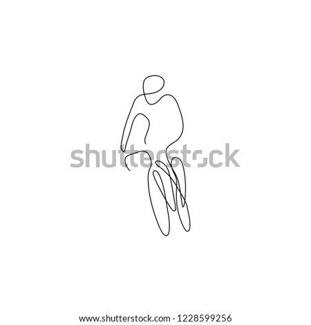 One line bicyclist. Hand drawn sketch. Vector illustration.