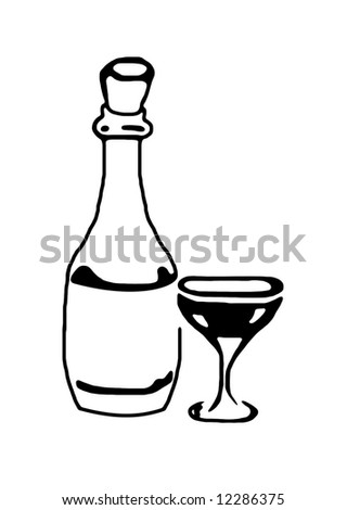 Black and white bottle and glass illustration