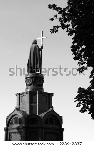 Saint Vladimir Monument. Black and white photo hearts of Kyiv. Kyiv, Ukraine monument of Saint Vladimir.