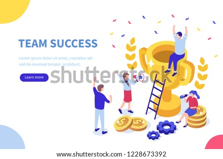 Success concept banner. Can use for web banner, infographics, hero images. Flat isometric vector illustration isolated on white background. Royalty-Free Stock Photo #1228673392