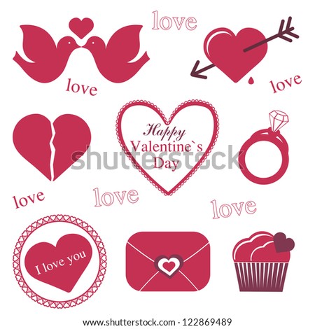A colorful Valentine`s day icons collection