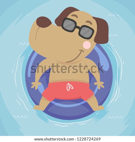 Illustration of a Dog Wearing Sunglasses and Floating on Water