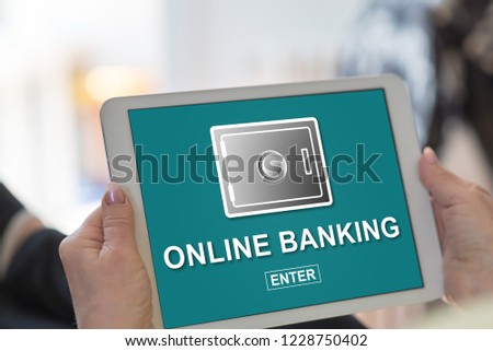 Tablet screen displaying an online banking concept
