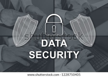 Data security concept illustrated by pictures on background