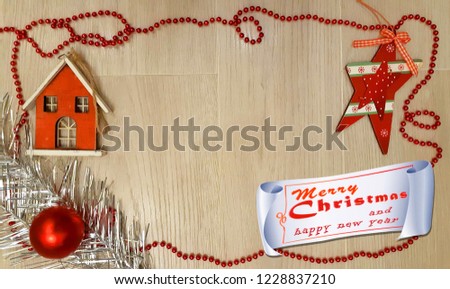 Christmas holidays composition on dark, light background with copy space for your text. Light Christmas Background with Border. Chic Christmas Greeting Card.